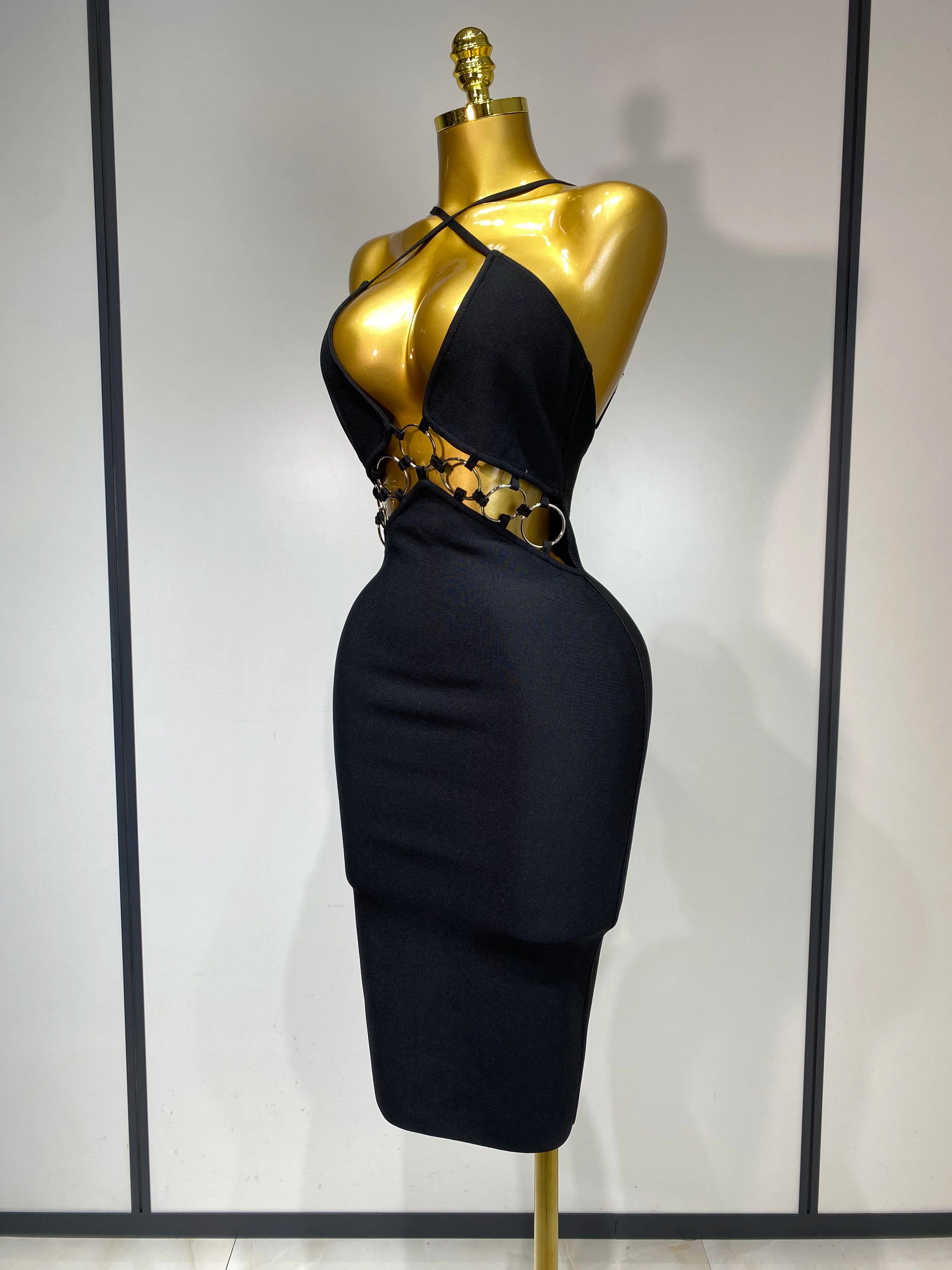 High Quality Women Sexy Backless Bodycon Bandage Dress Nightclub Party Evening Dress Luxury Birthday Cut Out Black Dresses