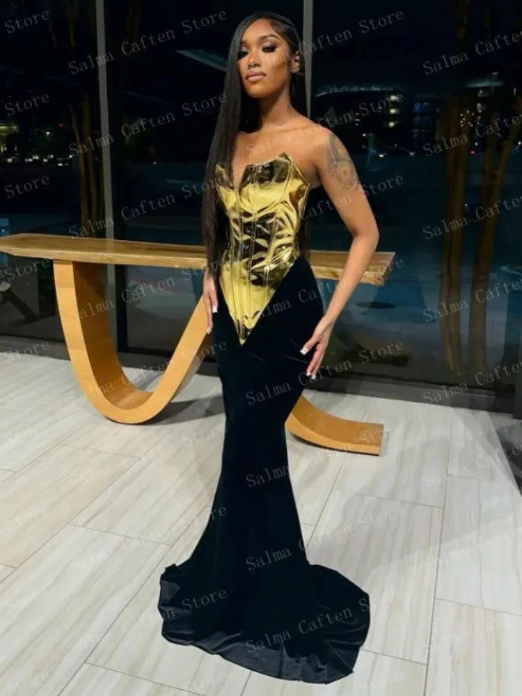 High Quality Women Sexy Gold Laced-up Tops Long Maxi Skirt Set Celebrate Evening Party Nightclub Fashion Cocktail Outfit Dress