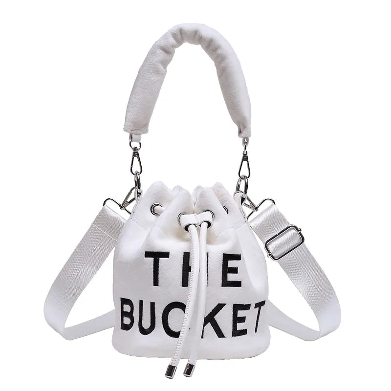 Winter Velvet Bucket Bags for Women Fashion Purses and Handbags Designer Crossbody Bag Luxury Shoulder Bag New Satchel Lady Bag White Shoulder Bag 20X20X20cm