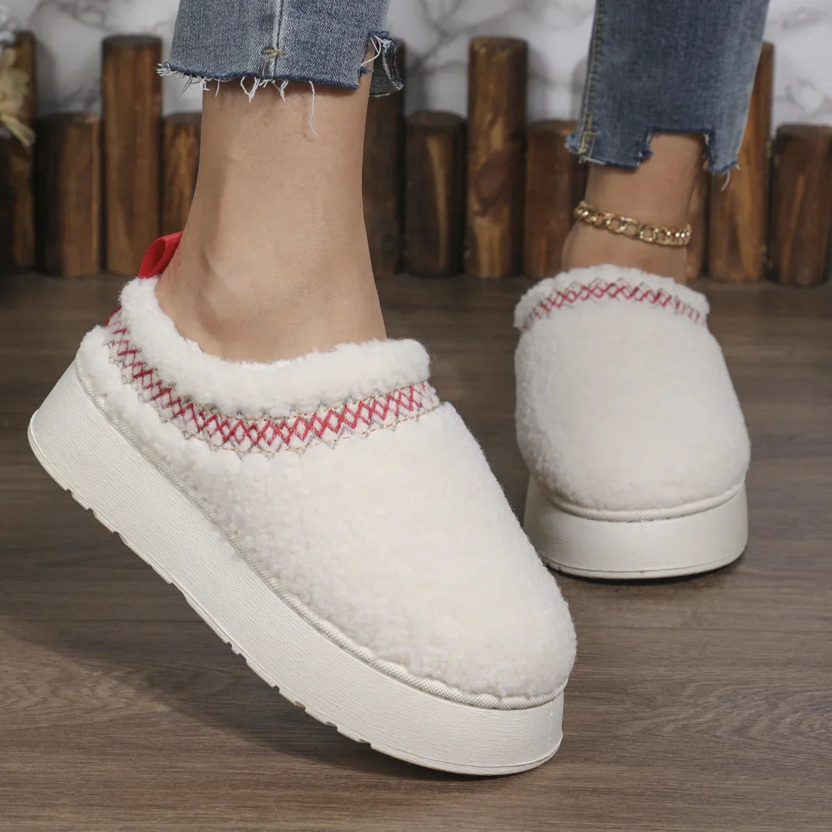 Winter Warm Flat Fur Slippers Women Fluffy Furry Home Slides Woman Comfort Non Slip Indoor Floor Cotton Shoes Snow Boots White