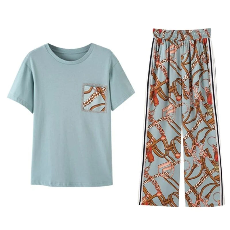 Women Casual Plus Size Clothing Suit 2025 Summer New Fashion Large Korean Short Sleeve Top Wide Leg Pants 2 Two Piece Set Female