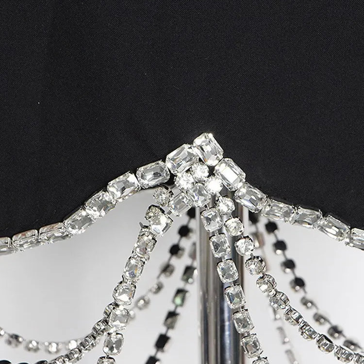 KBQ Luxury Spliced Diamonds Chain Skirt For Women High Waist Irregular Hem Mini Bodycon Skirts Female Fashion Summer Clothing