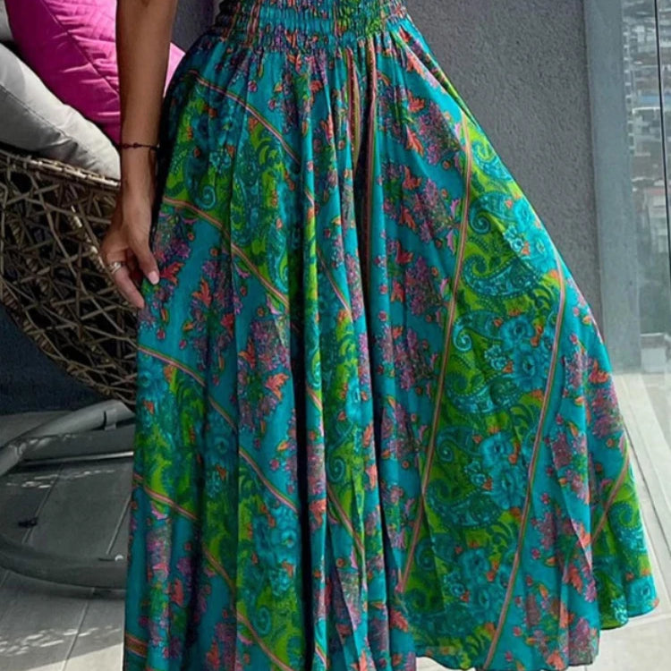 CM.YAYA Women Fashion Bandanna Paisley Big Swing High Waist Maxi Skirt Streetwear 2024 Boho Vintage Casual Long Skirts