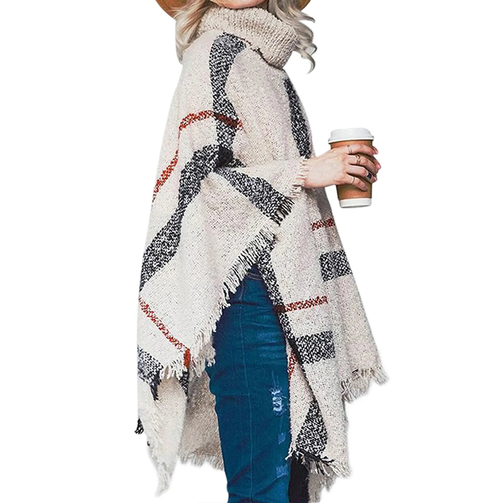 Women Asymmetrical Tassel Pullover Jumper Casual Sleeve Shawl Coat