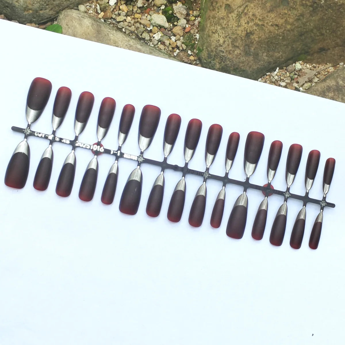 Brown Long Almond Fake Nails 30Pcs Silver French Press On Nails Autumn Glossy/Frosted Wearable False Nails Charm Nails Art