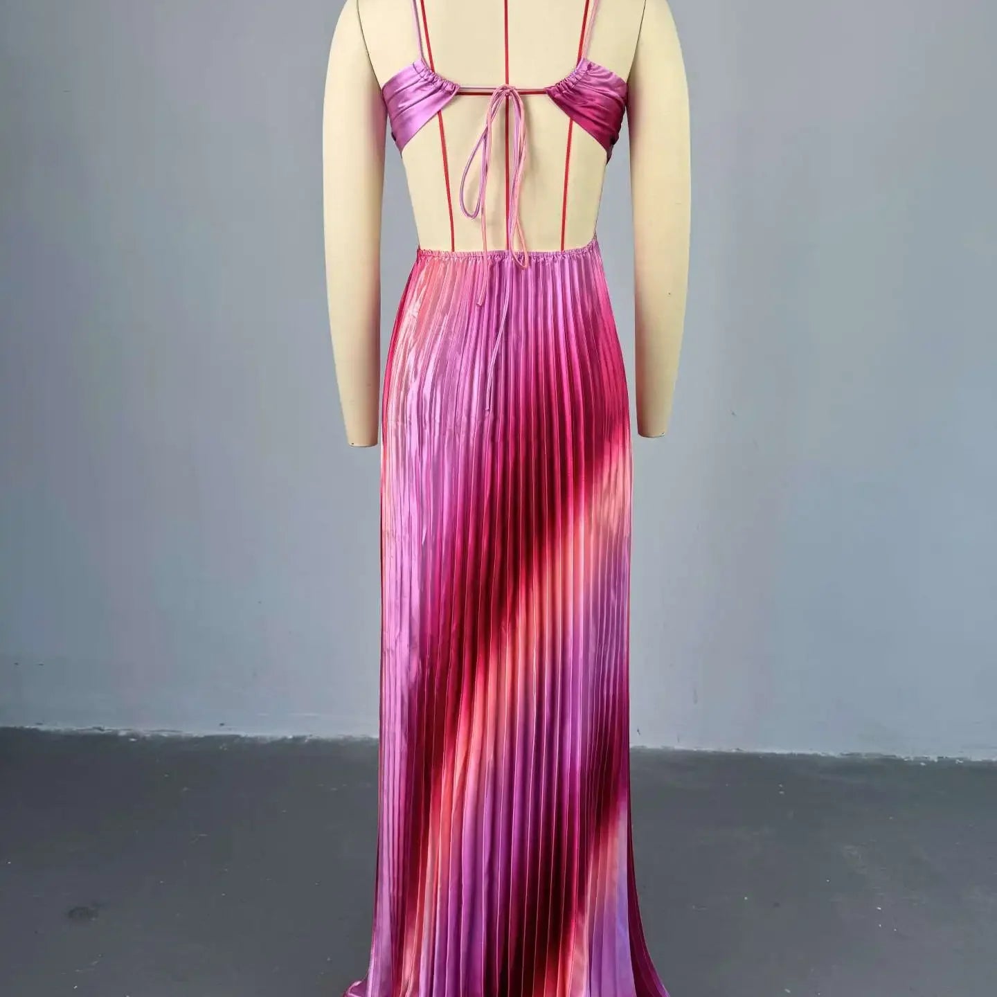 CM.YAYA 2025 Elegant Sleeveless Sweet Strapless Gradient Floor-Length Long Women Dress Beach Party Evening Sexy Pleated Dresses