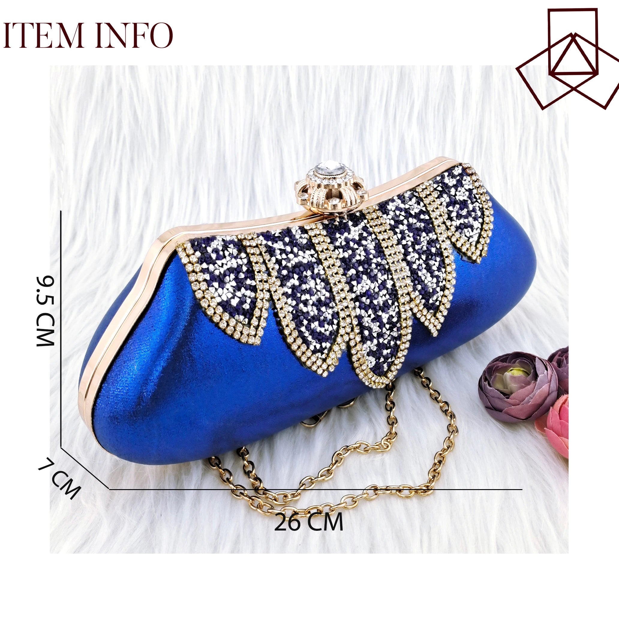 Fashion Handbags Party Bag Rhinestone Decoration Banquet Bag Moon Bag Royal Blue color As Picture 3 (20cm<Max Length<30cm)