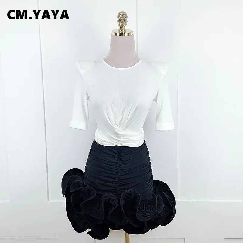 CM.YAYA 2024 Spring/Summer A-Line Women Skirt Satin Ruffles 3D Floral Decorations Night Club Party Hip-Wrapped Short Skirts