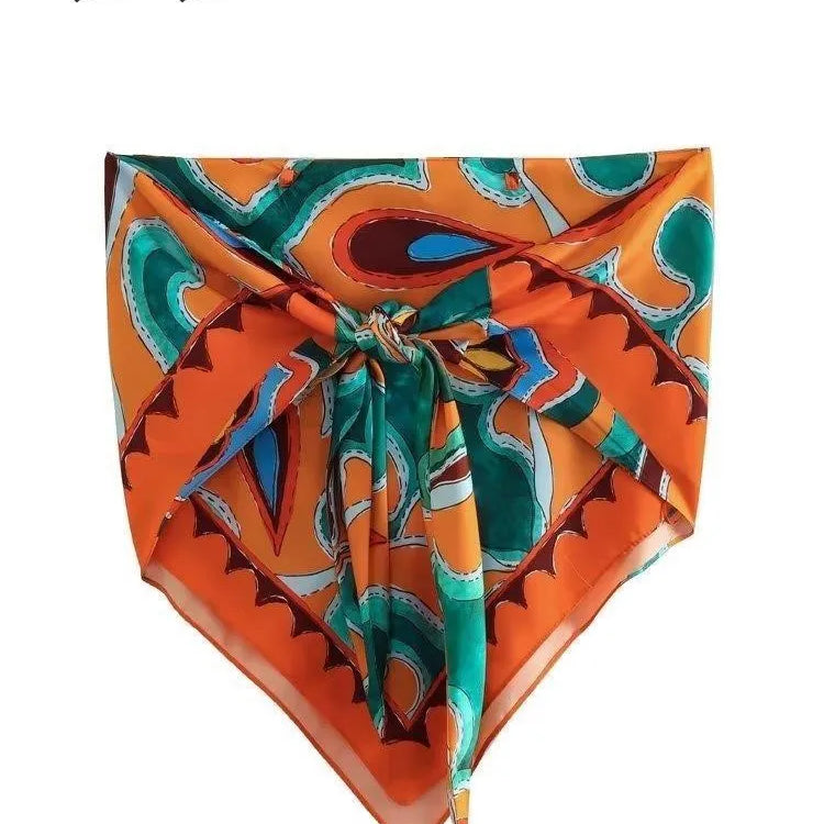 BlingBlingee Summer Printed Women Wide Pants Satin Suits Traf Asymmetric Sleeveless Strapless Crop Top Female Sets Y2K