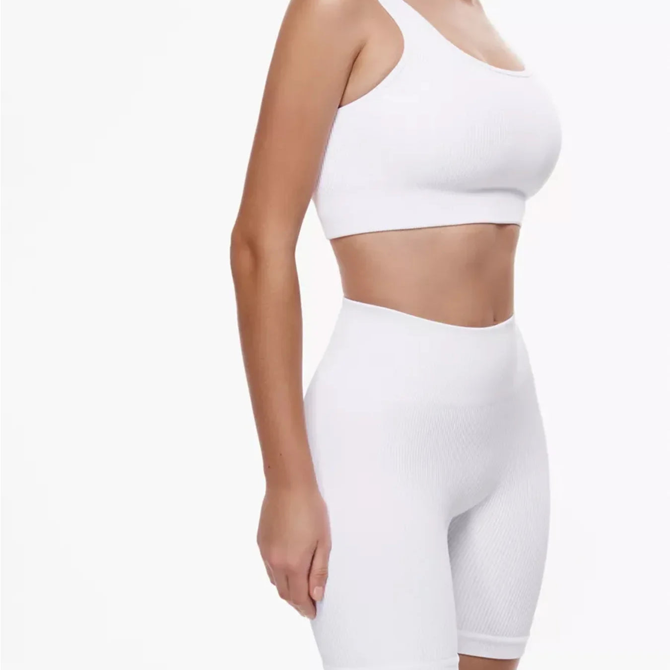 Summer White Gym Clothing Ribbed Sports Shorts Set Fitness Suit Sportswear Women Yoga Set Seamless High Waist Shorts Outfit wear