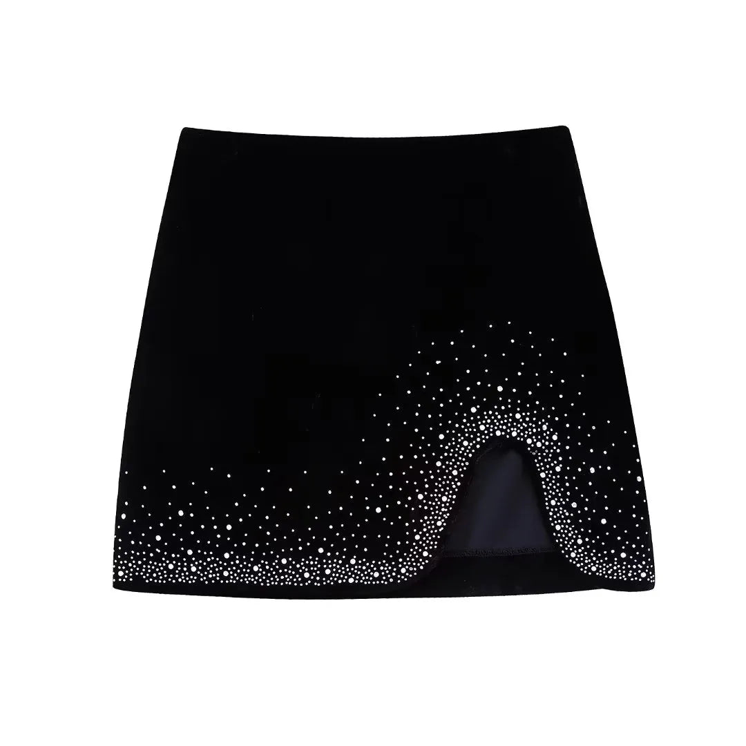 Women Fashion Shinning Sequined Design Irregular Velvet Mini Skirt Faldas Mujer Female Chic Side Zipper Vestidos QUN2663