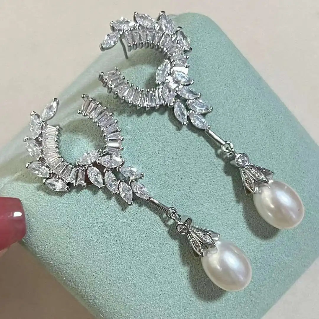 N Crown Princess with 925 Sterling Silver Plated Angel Wings 9-10MM Natural High Quality Freshwater Pearl Drop Earrings As Picture