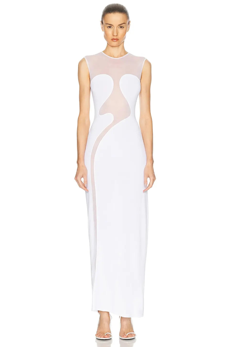 Black White Women Sleeveless Sexy O-Neck Bodycon Bandage Long Dress Mesh Celebrate Evening Party Nightclub Outfit Wholesale