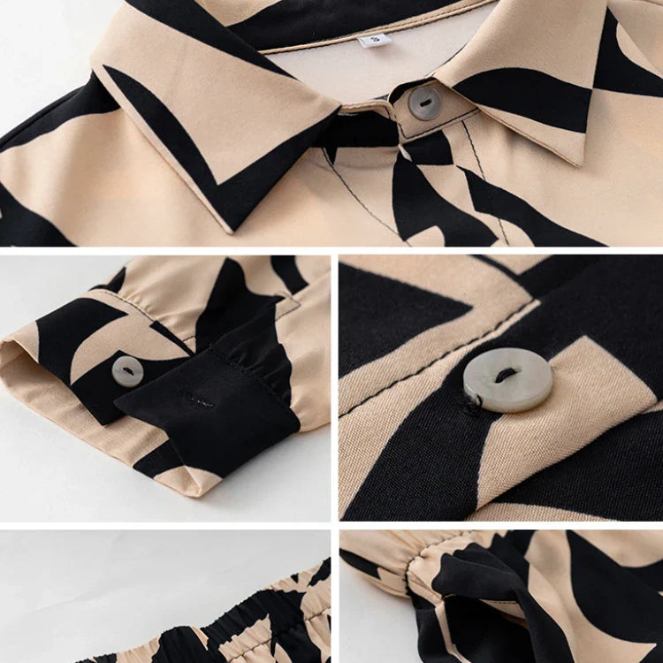 2 Piece Sets Women Outfit New in Spring Summer Fashion Women Tops Elegant Commuting Printed Button Pants Set Women's Clothing