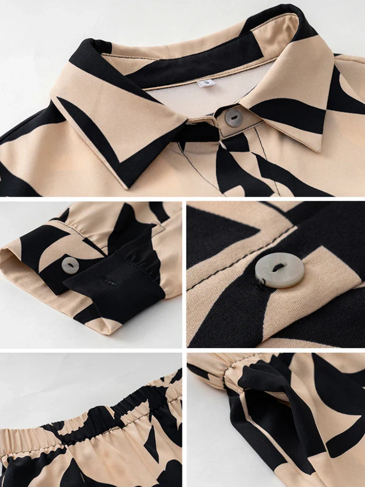 2 Piece Sets Women Outfit New in Spring Summer Fashion Women Tops Elegant Commuting Printed Button Pants Set Women's Clothing