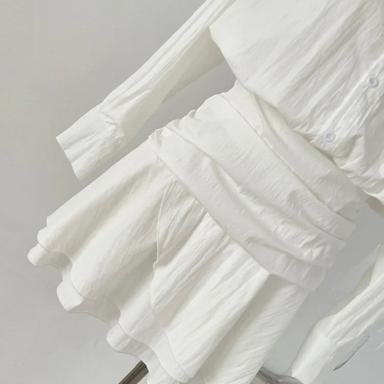 Elegant Fashion Polo Shirt Dress Mori Girl Fake Two Pieces Frocks White A-Line Dress Single Breasted Ins Streetwear High Quality