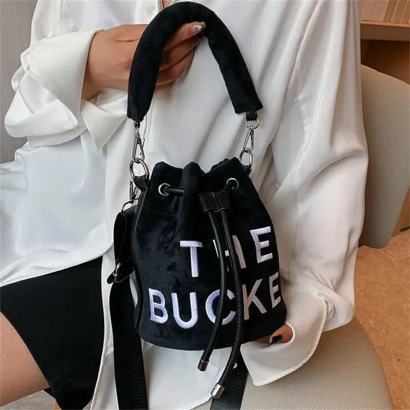 Winter Velvet Bucket Bags for Women Fashion Purses and Handbags Designer Crossbody Bag Luxury Shoulder Bag New Satchel Lady Bag