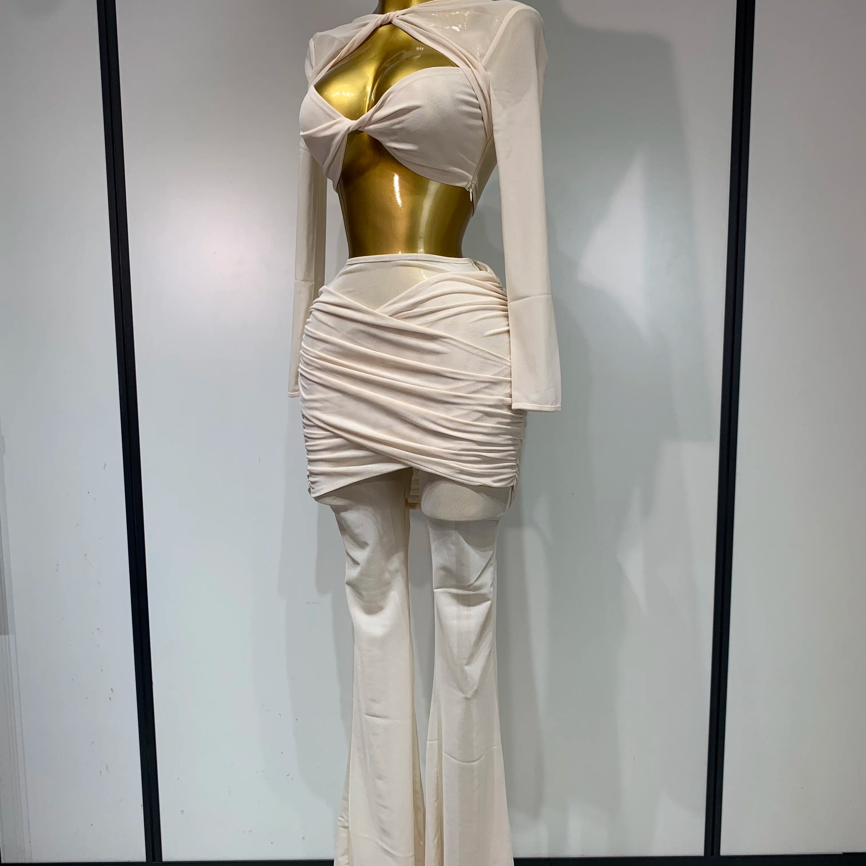 Women Sexy Mesh See Through Long sleeves Pant Sets Elegant Fashion Street Two Piece Set  Club Birthday Evening Party Outfit