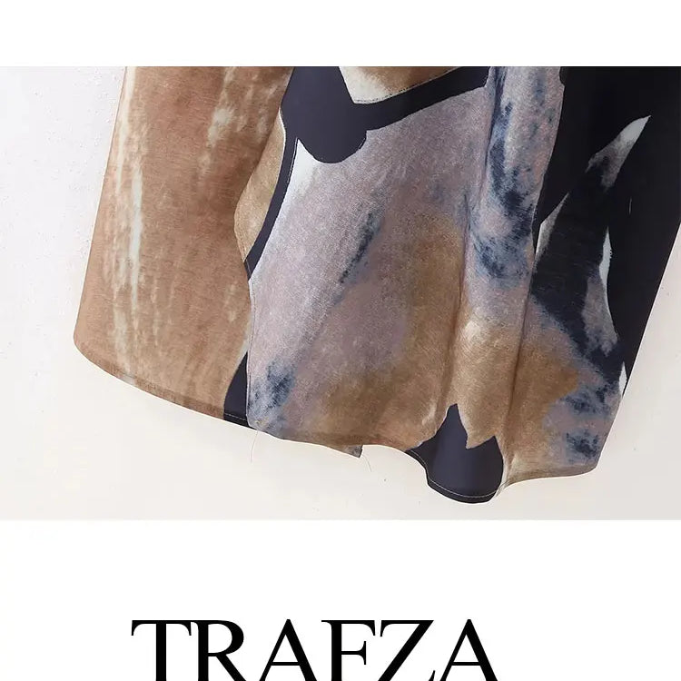 TRAFZA Women's High Waist Front Pleated Zipper Fly Casual Skirt Summer Women's Fashion Chic Printed Wrap Skirt Streetwear