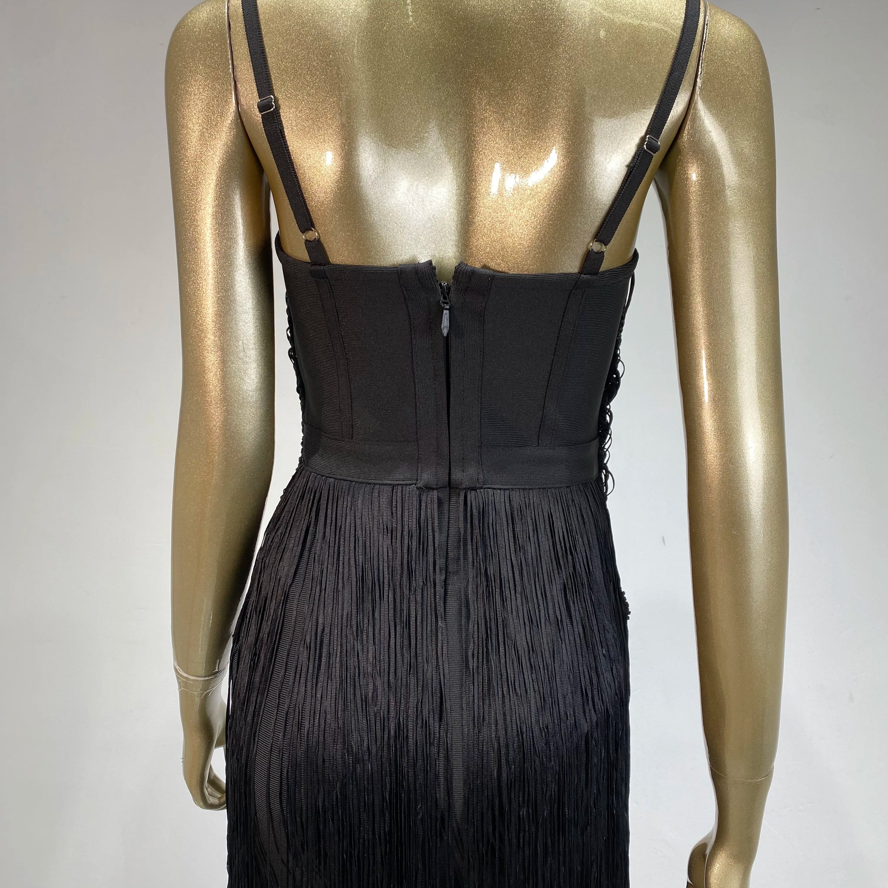 Women Celebrity Sexy Backless Tassel Green Black Ankle Length Bodycon Bandage Dress 2025 Elegant Evening Club Party Outfit