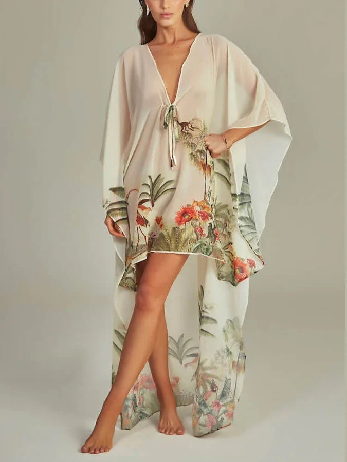 Fashion Tropical Print One Piece Swimsuit Cover Up Set Women Cutout Two Piece Swimwear Bikini Luxury Bathing Suit Beachwear Only Robe-1