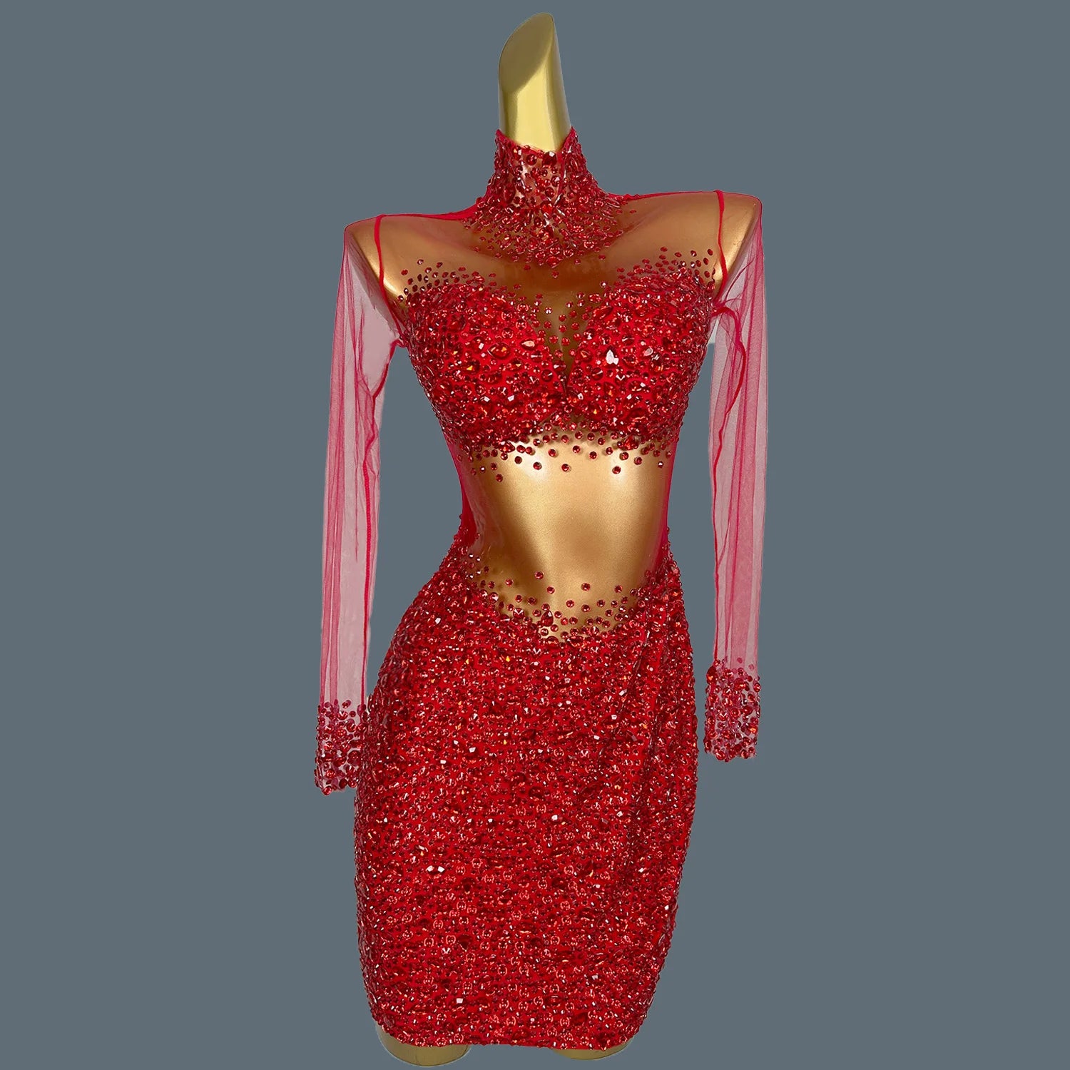 Luxury Red Diamante Short Cocktail Dress Sparkling Crystal Beaded Sexy Mini Dress Vestidos Para Eventos Especial Wangshazuan