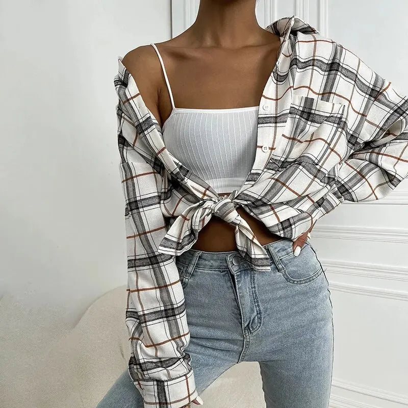 Women's Button Down Shirts Fashion Classic Plaid Print Blouse Long Sleeve With Pockets Business Casual Tops Woman Work Blouses