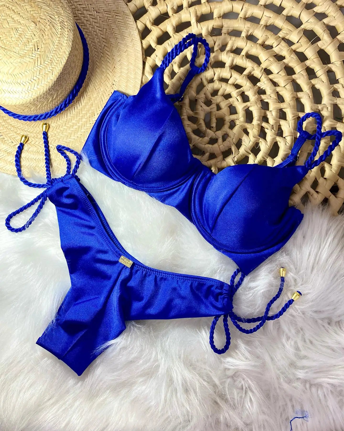 Sexy Bikinis Sets Push Up Women's Swimsuit Tie Side G-String Vintage Solid Swimwear Chest Pad Summer Beachwear Bathing Suit MA24172B1