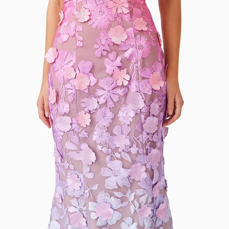 TWOTWINSTYLE Colorblock Spliced Appliques Elegant Dresses for Women Strapless Sleeveless Gradient Dress Female Fashion Clothing