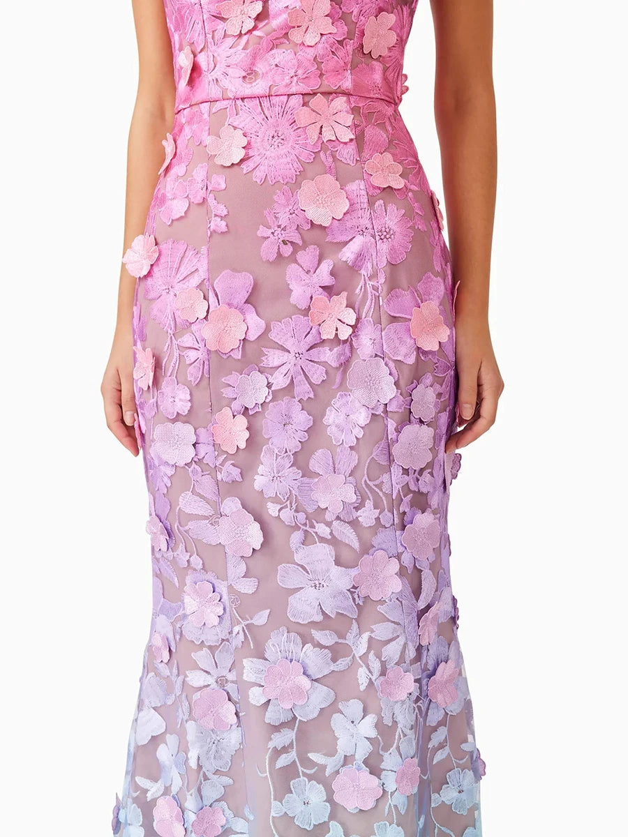 TWOTWINSTYLE Colorblock Spliced Appliques Elegant Dresses for Women Strapless Sleeveless Gradient Dress Female Fashion Clothing