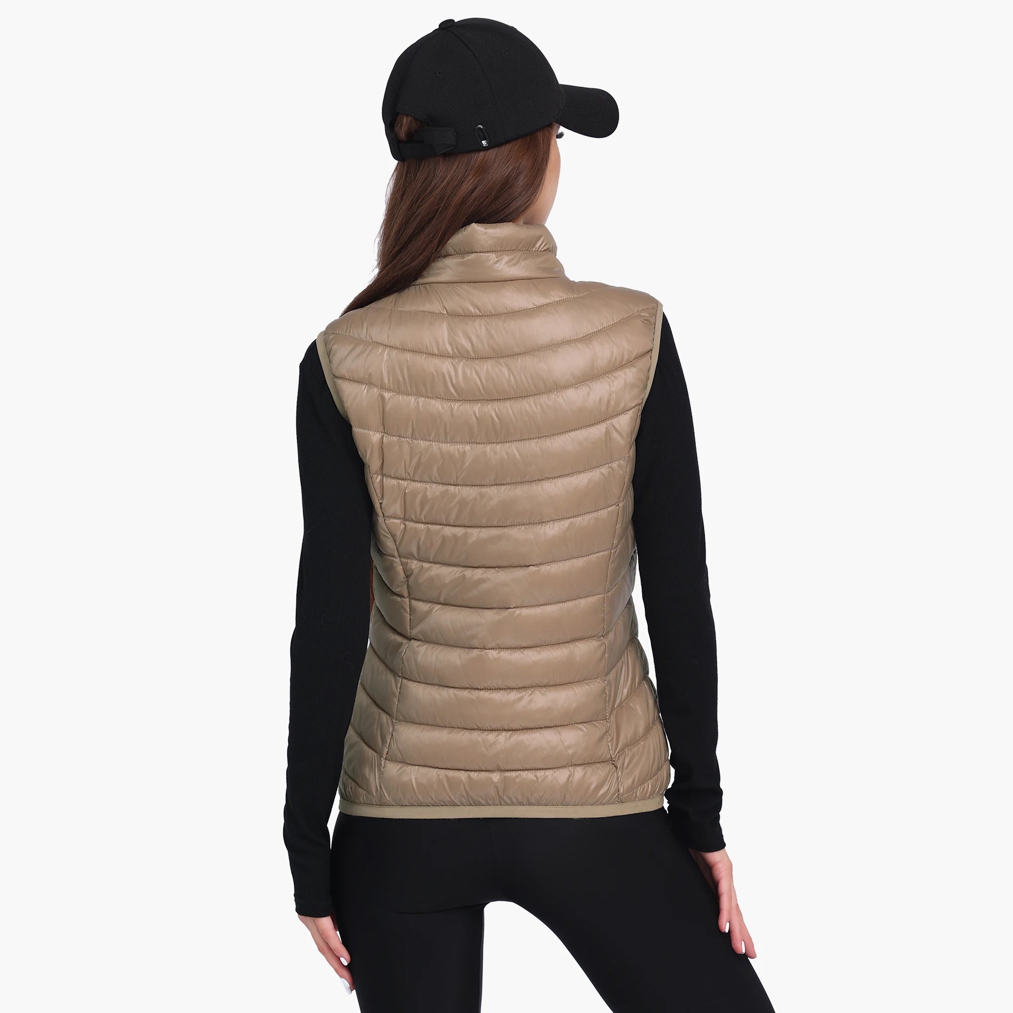 Women Winter Lightweight Warm Water-Resistant Packable Puffer Vest With Pockets Sleeveless Stand Collar Coats Outerwear
