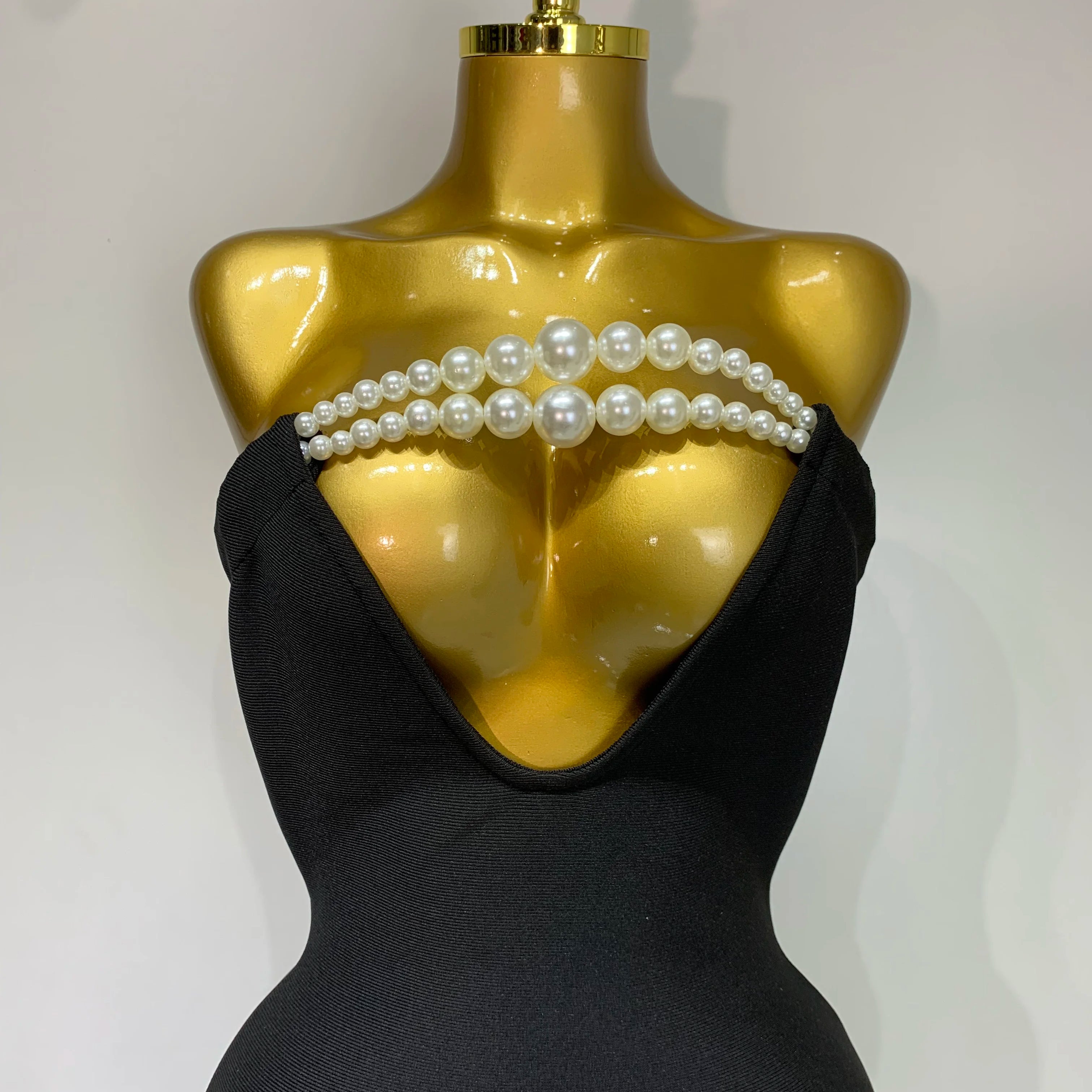 Women Sexy Backless Strapless Black Beading Long Bandage Bodycon Dress 2025 Celebrity Elegant Evening Luxury Birthday Dresses