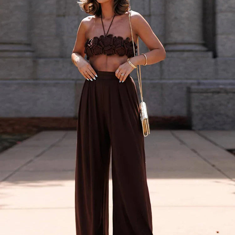 Sexy 3D Floral Knit Crop Top Women Fashion Sleeveless Backless Bandage Halter Tank Female Summer Lady Solid Streetwear