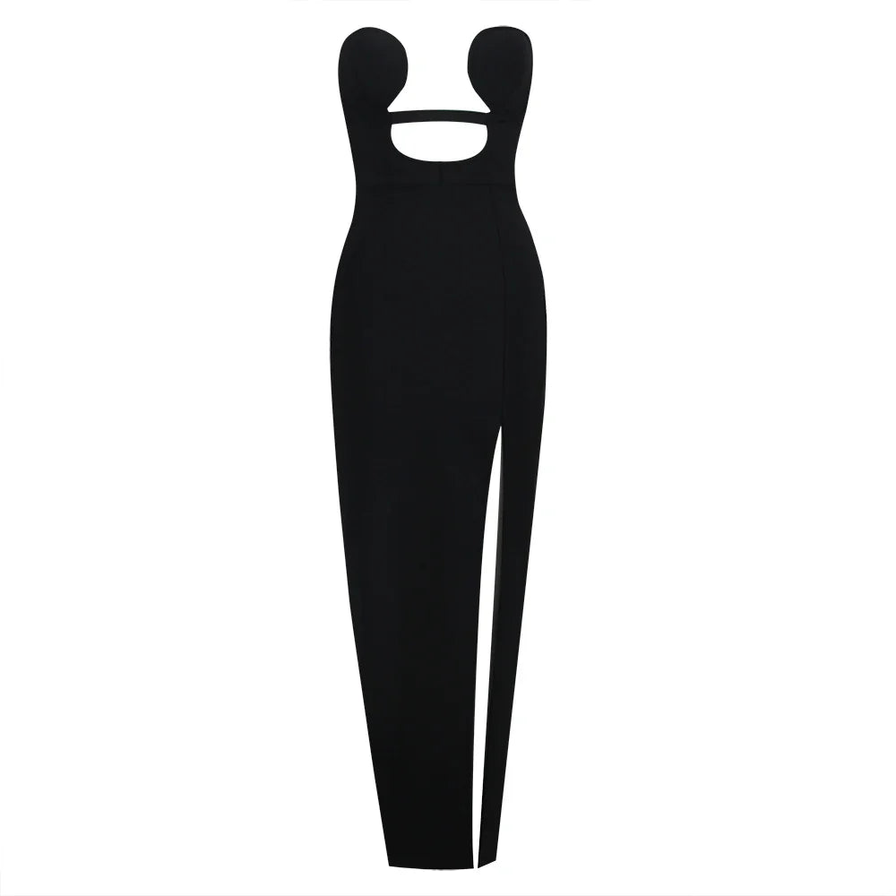 Summer Women Sexy Strapless Keyholes Bodycon Bandage Mid-calf Dress Nightclub Party Evening Dress Wholesale
