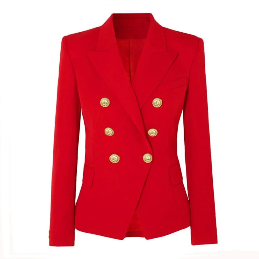 Solid Slimming Fashion Blazer for Women Lapel Long Sleeves Patchwork Double Breasted Elegant Coat Female Clothing