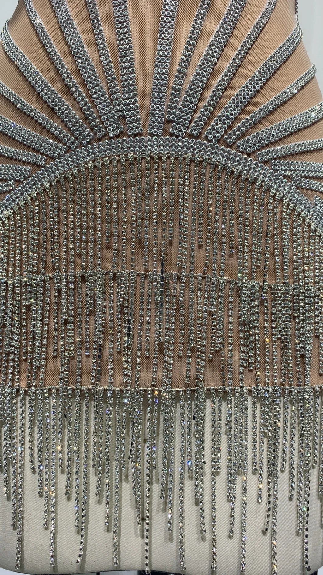 Top Hand-make Sparkly Rhinestones Women Sexy Halter Bodycon Mini Dress Chain Nightclub Bar Singer Performance Costume