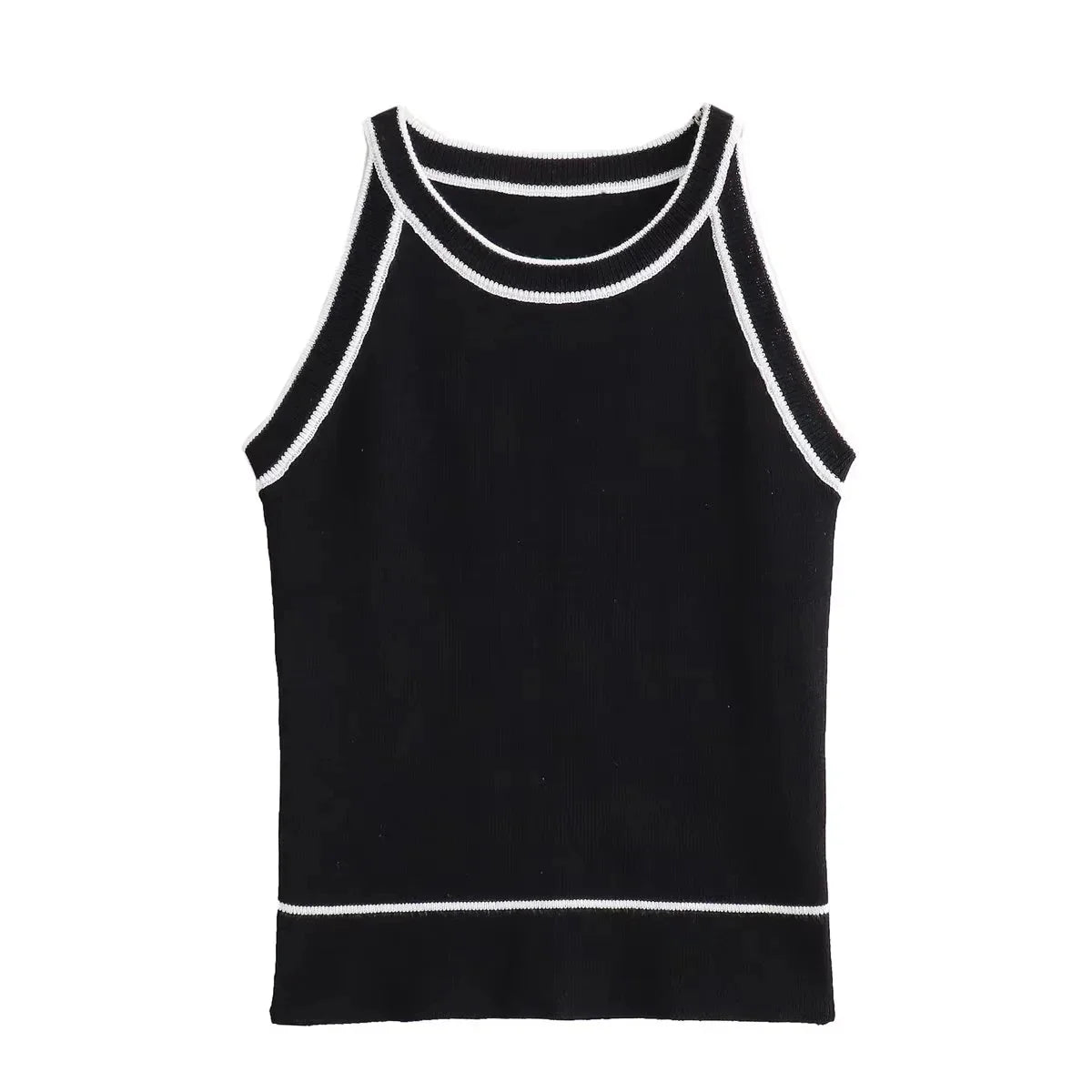 TRAF Tops for Women Crop Top Black Sexy Sleeveless Knitted Fabric Women's Vest Tank top Female youthful women's clothing black