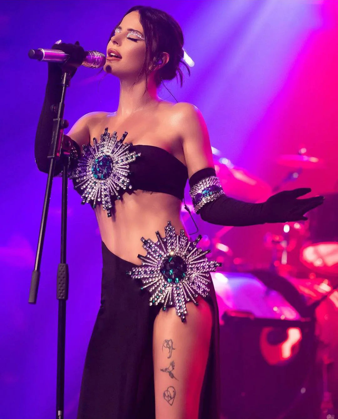 Fantasia de celebridade para performance em palco, bandagem sexy feminina, 2 peças, bodycon, vestido longo, boate, festa, aniversário