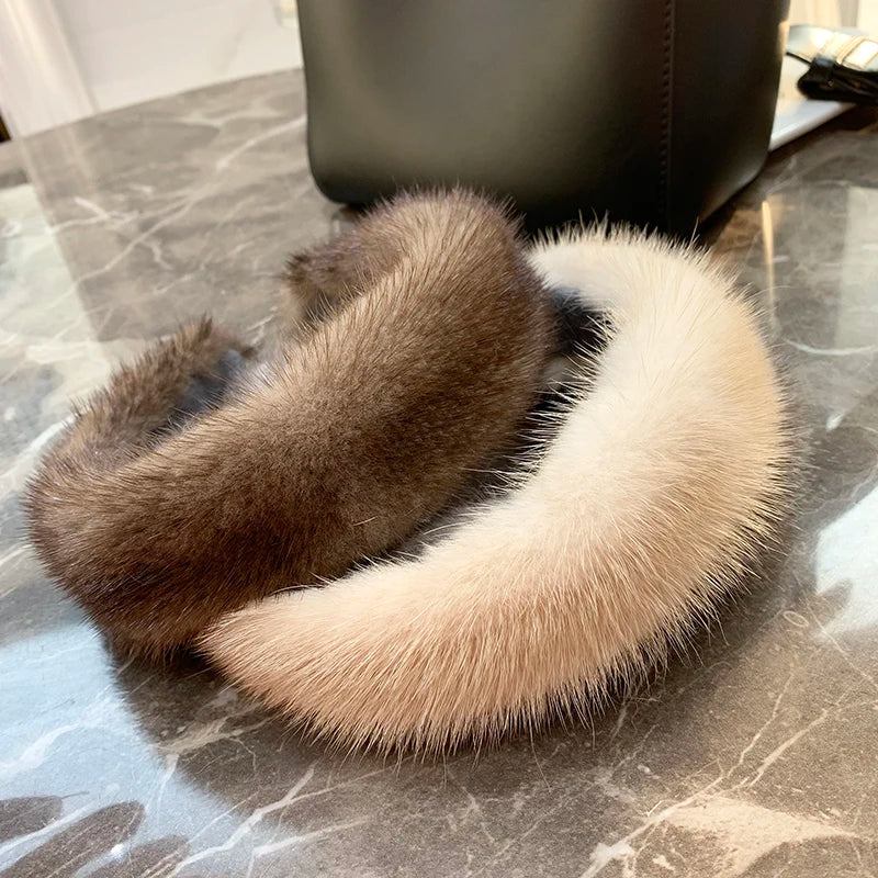 Hot Sale Women Luxury winter 100% Real Mink Fur Headbands High Quality Real Fur Hair Band Lady Fashion Hair Hoop Furry Gift