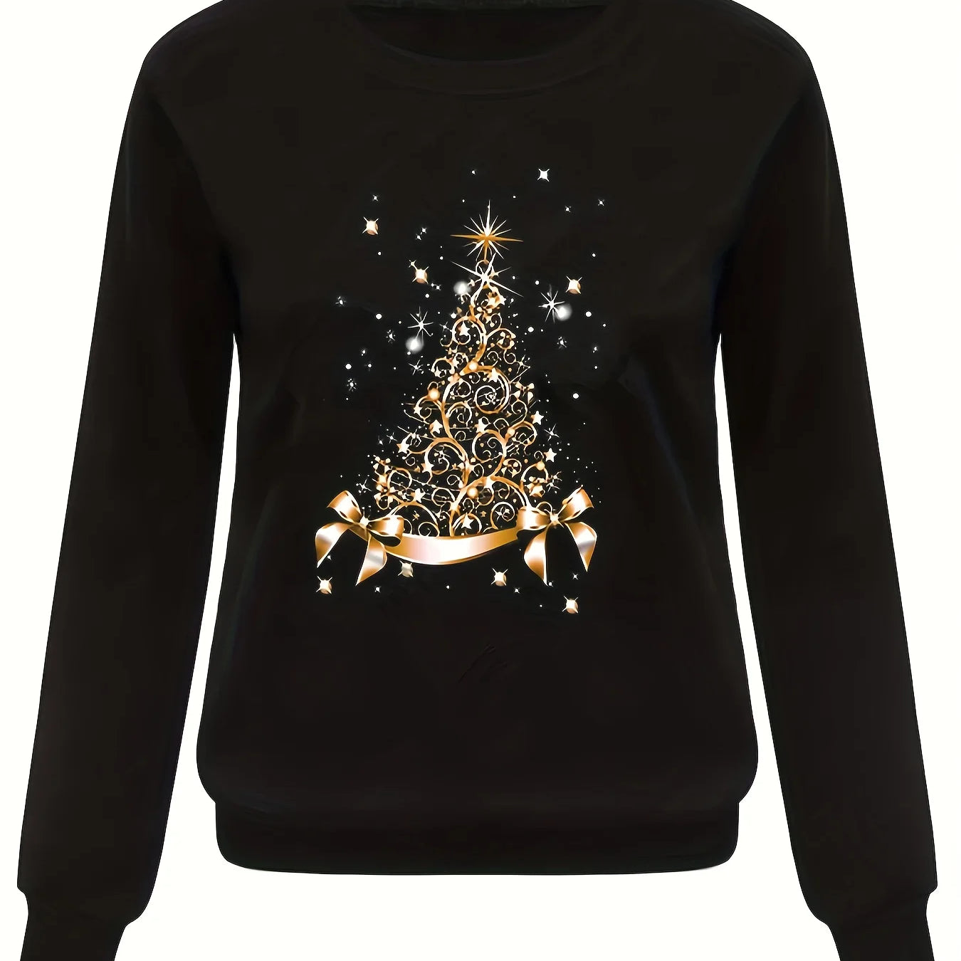 Women's Christmas printed loose top sweater long sleeved autumn and winter black Beige
