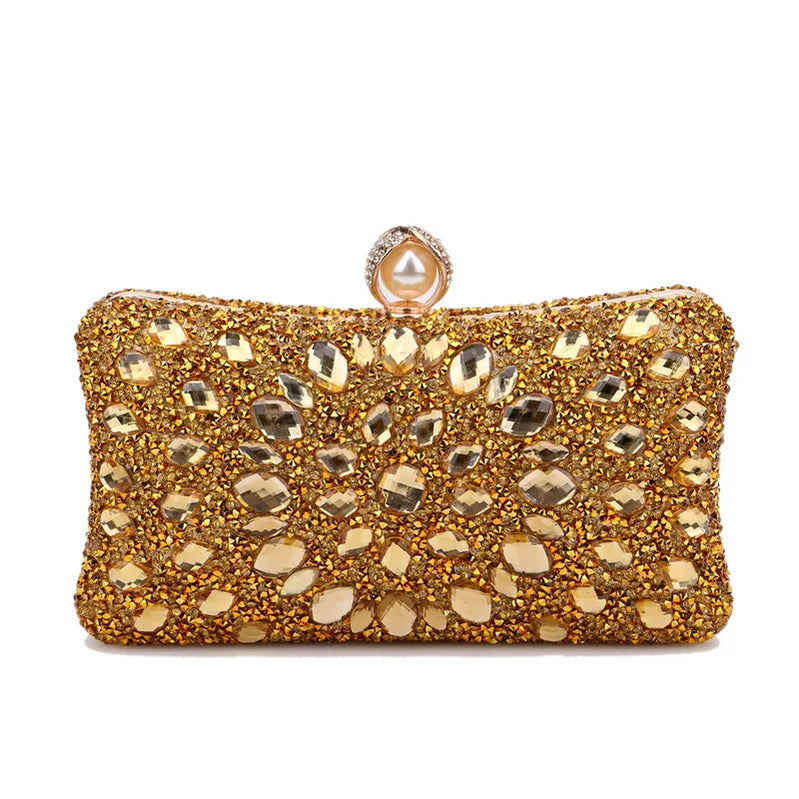 Rhinestones Women Bags Hollow Out Style Fashion Evening Bags Chain Shoulder Handbags Party Wedding Day Clutch Purse YM3218gold