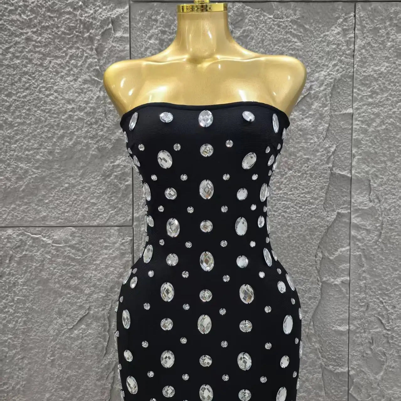 Sparkly Big Crystal Women Sexy Strapless Bodycon Mini Bandage Dress Fashion Nightclub Party Birthday Outfit Wholesale
