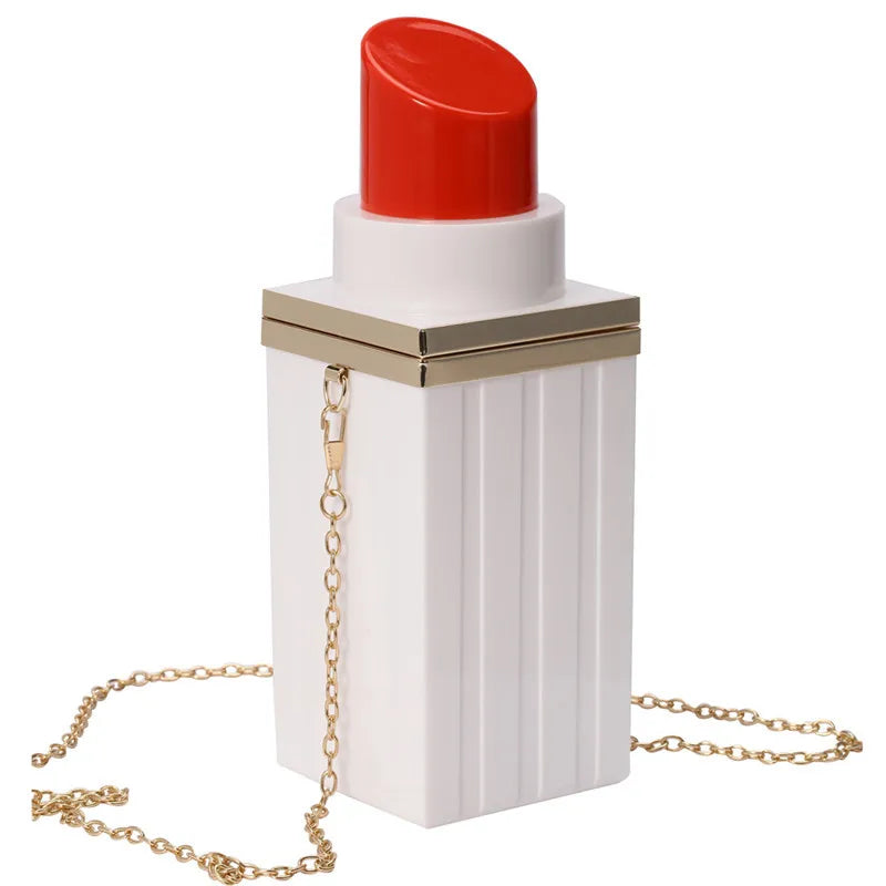 Women‘s Lipstick Shape Water Proof Chain Stylish Strap Crossbody Shoulder Bag, For Gift white red