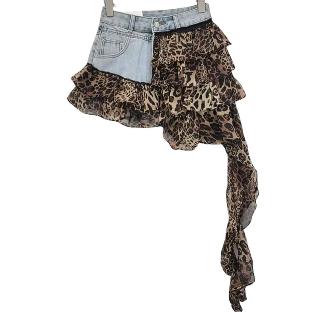 TWOTWINSTYLE Colorblock Designer Short Jeans For Women High Waist Spliced Denim Asymmetrical Designer Trousers Female Fashion