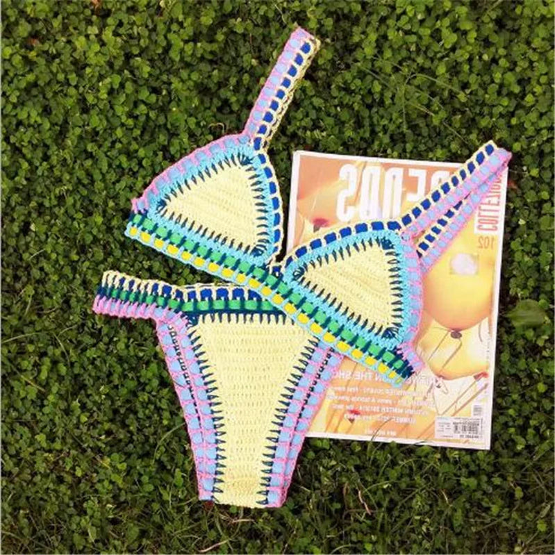 Sexy Crochet Bikinis Set Women Handmade Beading Tassel Knitting Bathing Suit Swimsuit 2021 New Micro Swimwear Summer Beachwear 32 Cotton