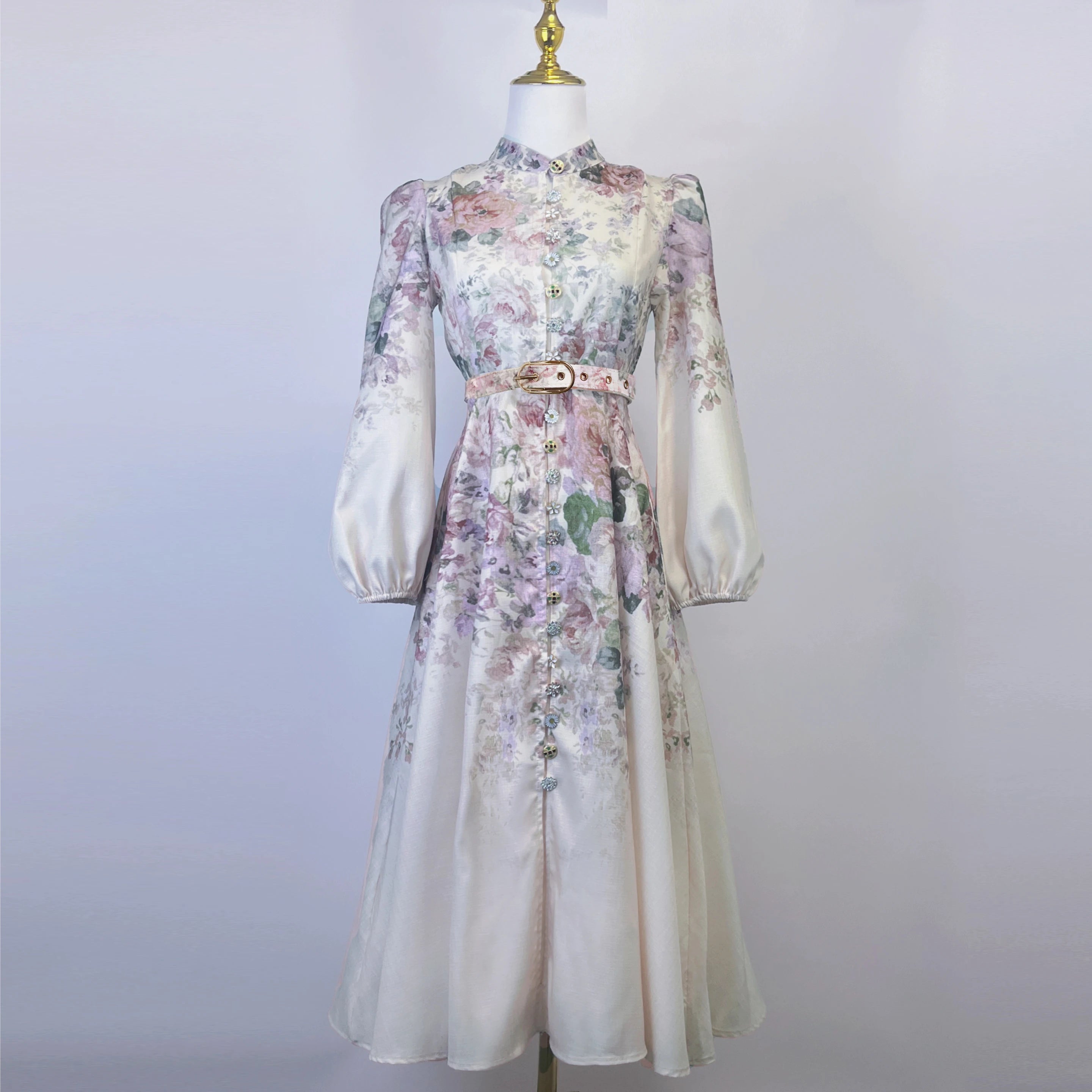 Shot Spot Australian Design Single-Breasted Sleeve Cotton Linen Spring And Summer Midi Dress With Bel