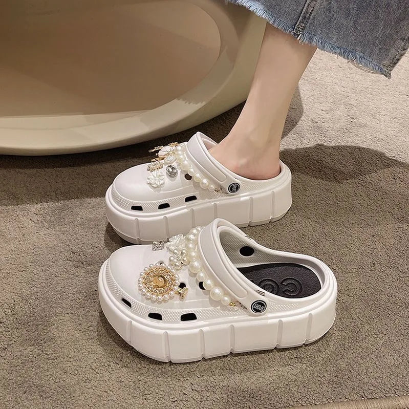 Platform Slippers Summer Women's Sandals 6cm Wedges Ladies Outdoor Clogs Thick Street Beach Slides Girls Flip Flops Garden Shoes white DIYpearlzuan