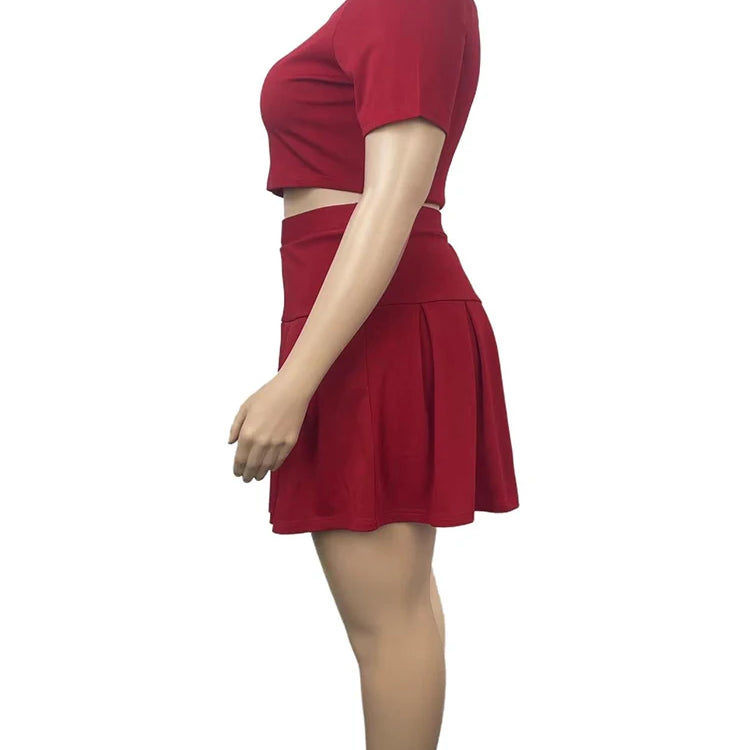 5xl Plus Size Women Clothing Wholesale Summer Outfits Crop Tops and Pleated Skirt Tracksuit Sweet Dress Suits Dropshipping