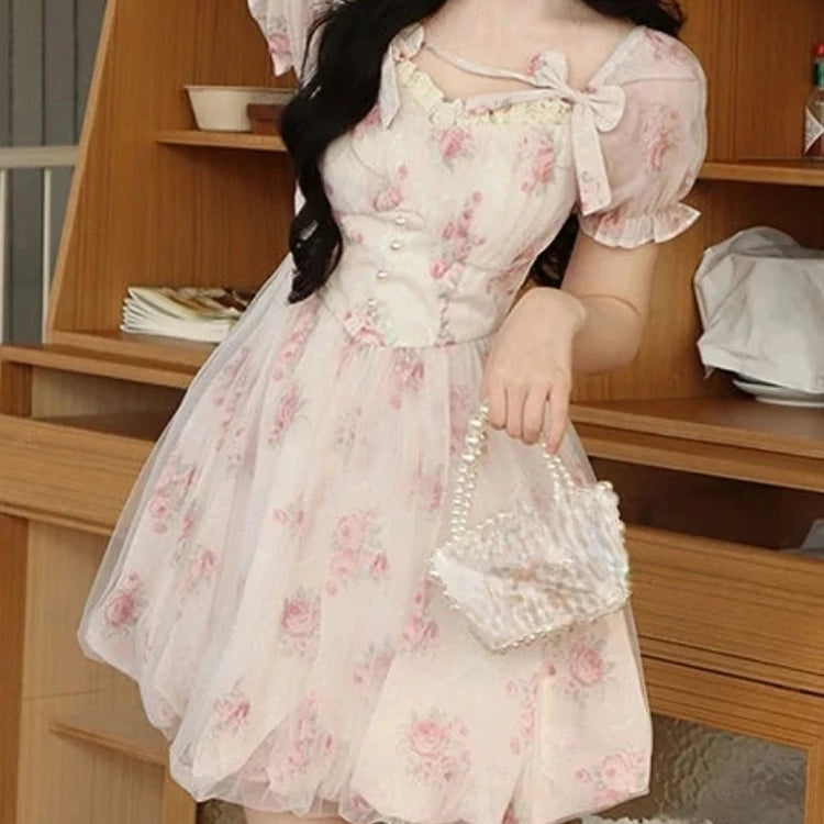 Elegant and Chic Women Casual Print Mini Dress Vintage Slim A-Line Party Birthday Prom Dresses Female French Style Robe Summer