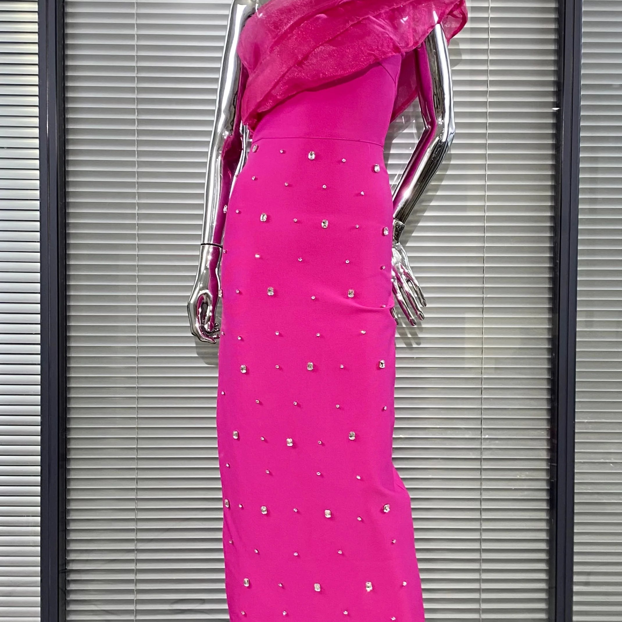 New 2 Colors Shining Diamonds Oblique Shoulder Ankle Length Bandage Dress Graceful Woman Party Dress Celebrity Party Vestido